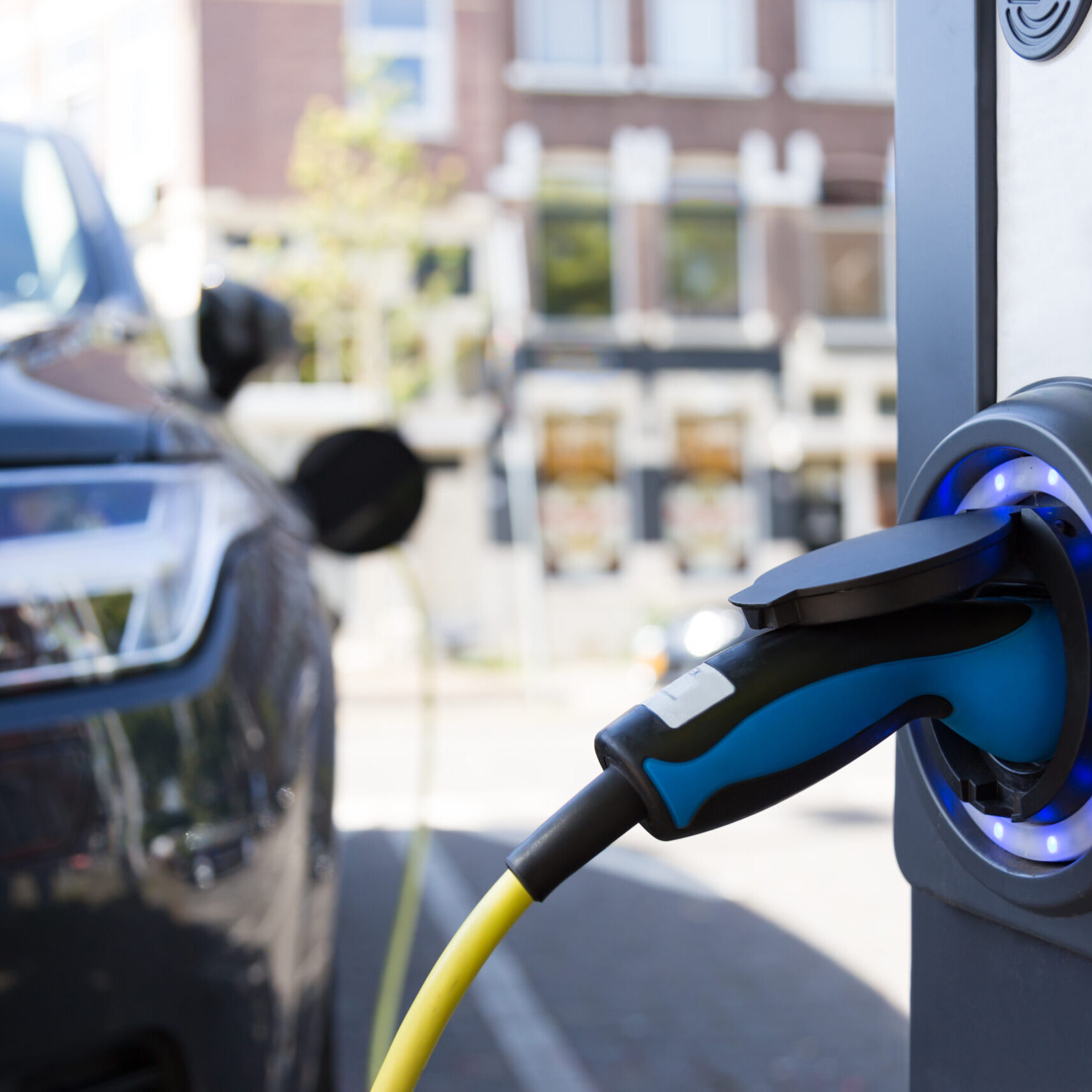 View of an Electric Car Charging Column and in the background a